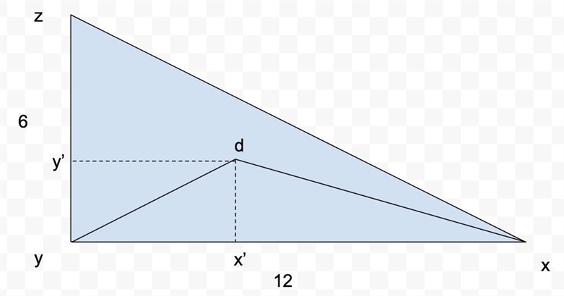 right triangle $xyz$ has legs of length $xy = 12$ and $yz = 6$. point $d$ is chosen-example-1