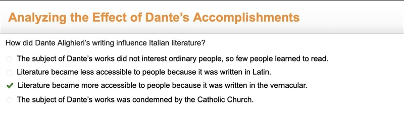 How did dante alighieri’s writing influence italian literature? the subject of dante-example-1