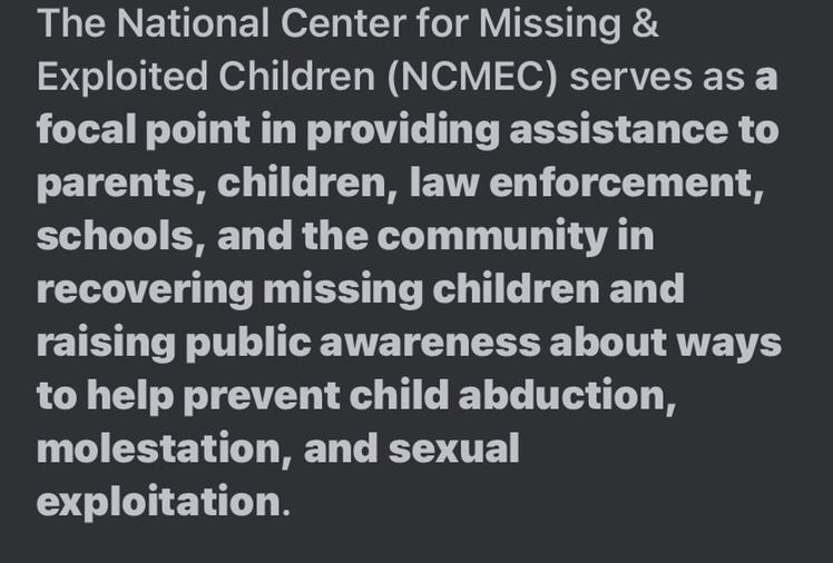 What is the correct function for the national center for missing and exploited children-example-1