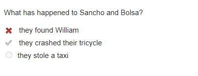 What has happened to sancho and bolsa? they found william they crashed their tricycle-example-1