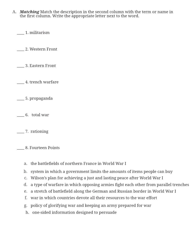 Matching: Match the description in the second column with the term or name in the-example-1