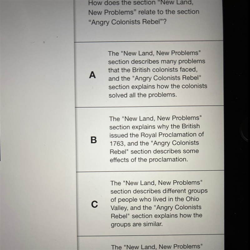 How does the section "New Land, New Problems " relate to the section &quot-example-1