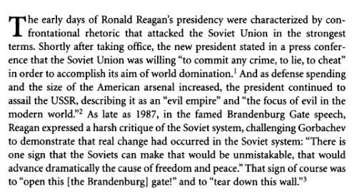 What is Reagan's specific claim about the modern world? What two aspects of this claim-example-1