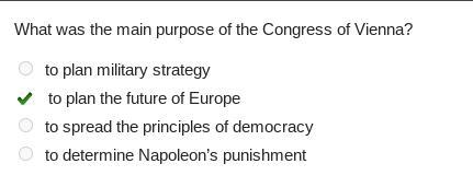 What was the main purpose of the Congress of Vienna? to plan military strategy to-example-1