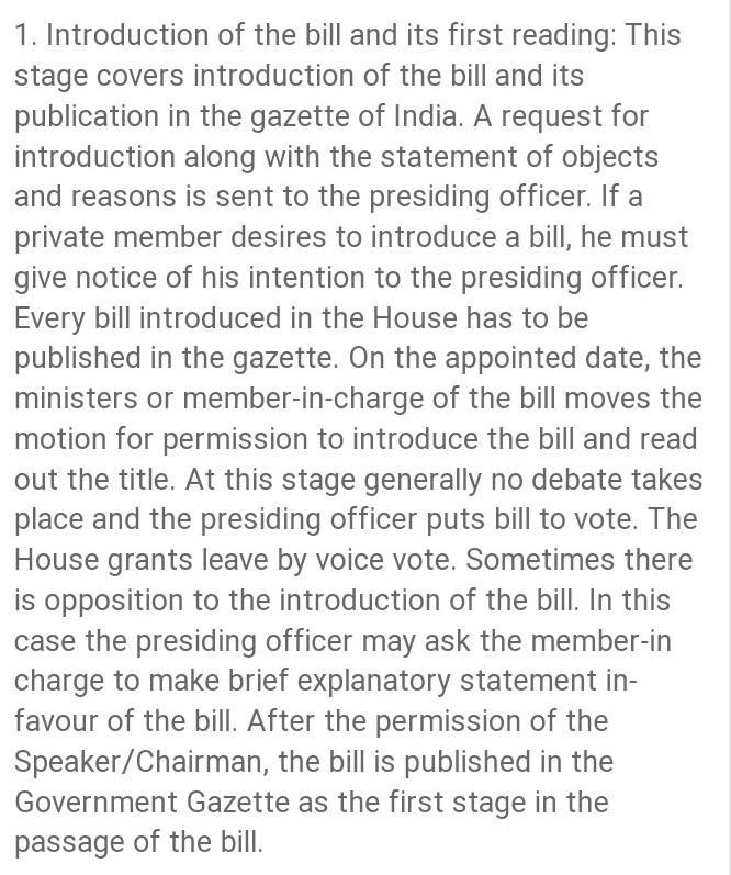 Describe the various stages through which the bill has to pass-example-1