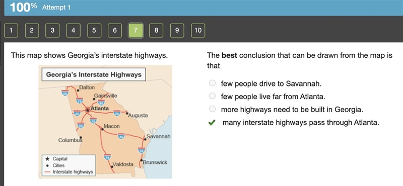 This map shows Georgia’s interstate highways. The best conclusion that can be drawn-example-1