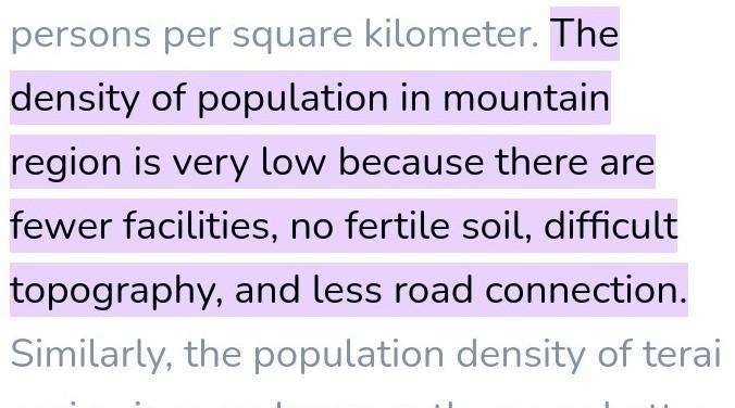 Write the reasons for low population density in the mountain region of Nepal.​-example-1