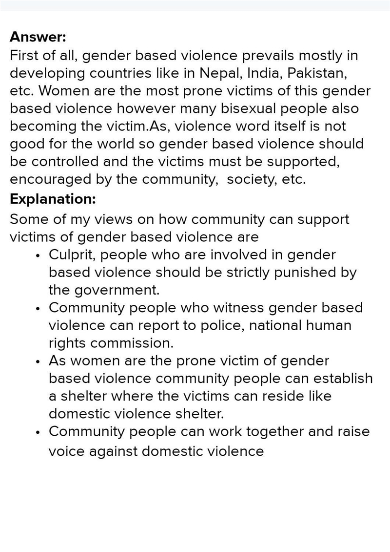 Express views on how the community can support victims of gender based violence​-example-1