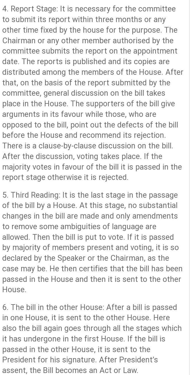 Describe the various stages through which the bill has to pass-example-3