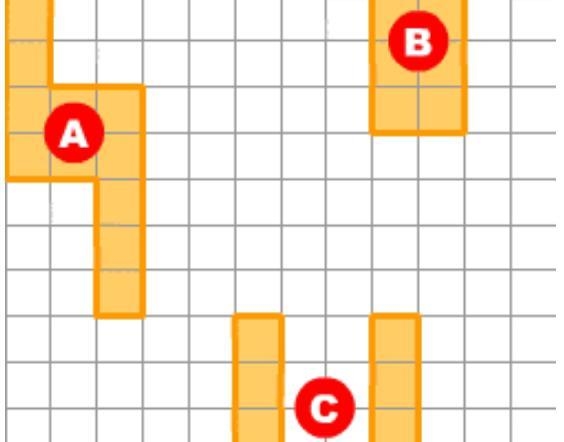 Which figures have the same area but different perimeters? A) A and B B) A and C C-example-1