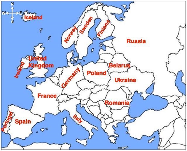 This image shows countries in Europe. Most of the boundaries between the countries-example-1