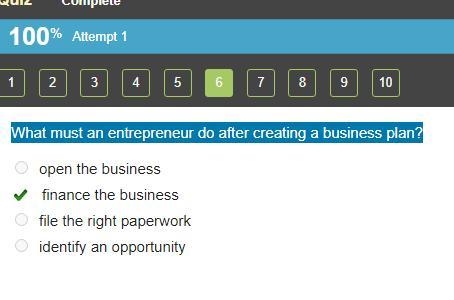 What must an entrepreneur do after creating a business plan?-example-1