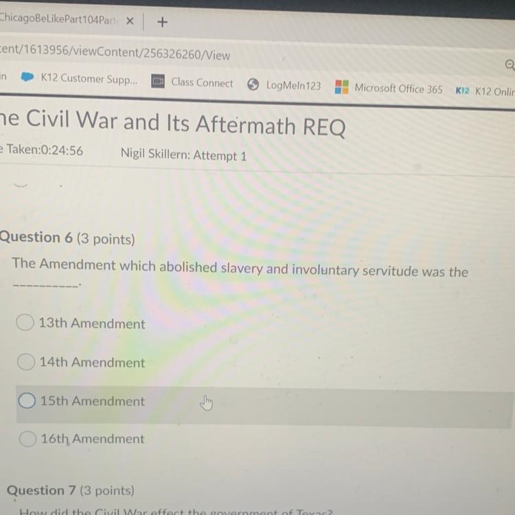 The amendment which abolished slavery and involuntary servitude was the ?????-example-1