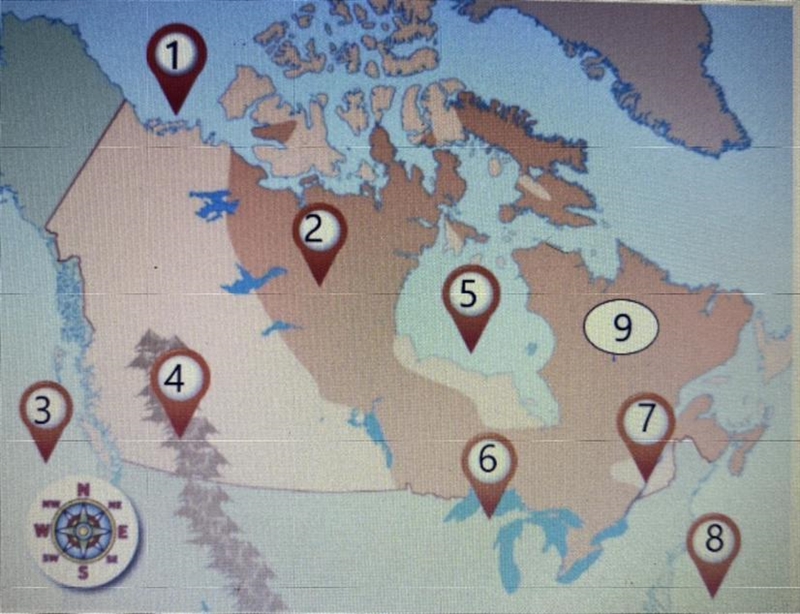 Which feature is located at the number 7 on the map? St. Lawrence River Hudson Bay-example-1