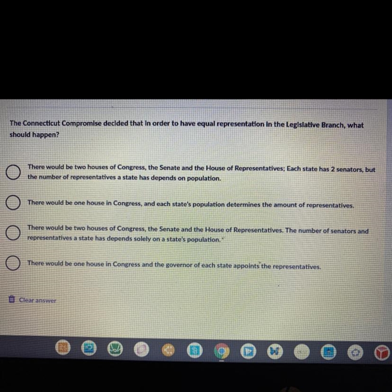 The Connecticut Compromise decided that in order to have equal representation in the-example-1