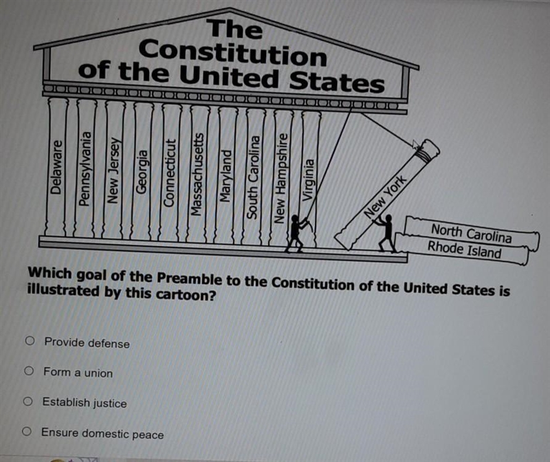 Which goal of the preamble to the Constitution of the United States is illustrated-example-1