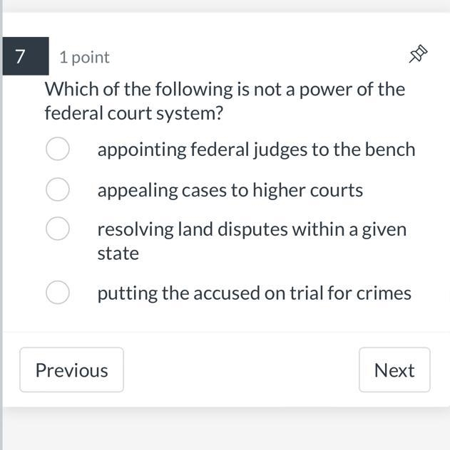 Which of the following is not a power of the federal court system? appointing federal-example-1