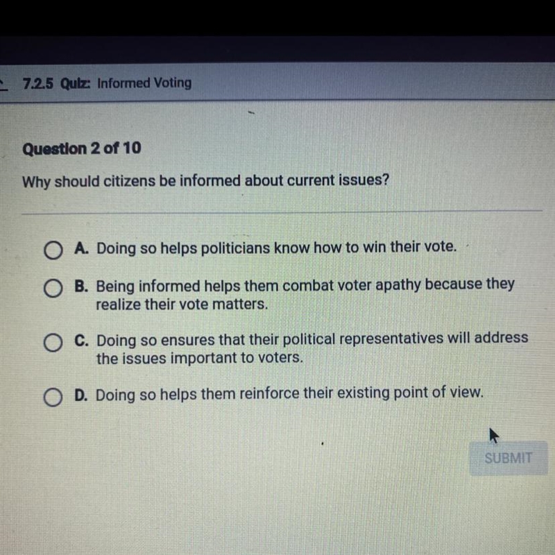 Question 2 of 10 Why should citizens be informed about current issues?-example-1