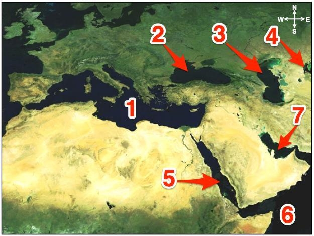 Which number represents the Mediterranean sea-example-1