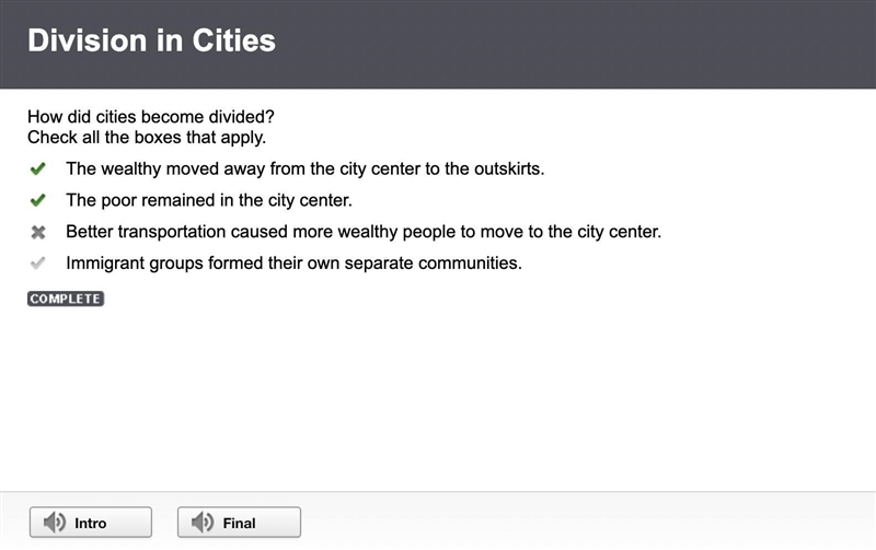 How did cities become divided? check all the boxes that apply. the wealthy moved away-example-1