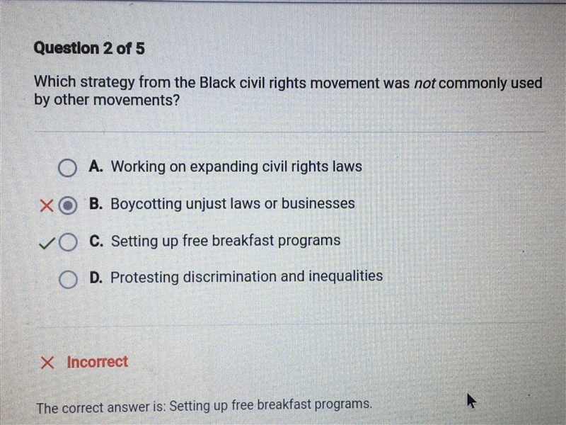 Which strategy from the black civil rights movement was not commonly used by other-example-1