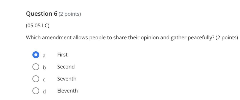 Which amendment allows people to share their opinion and gather peacefully?.-example-1