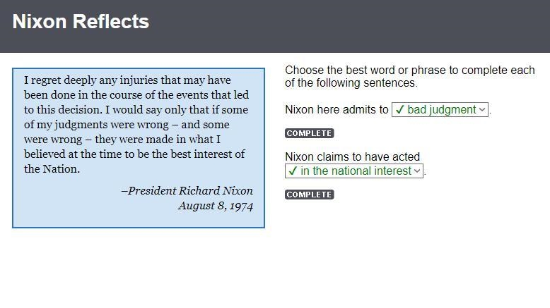 Choose the best word or phrase to complete each of the following sentences. nixon-example-1