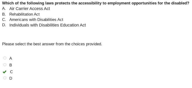 Which of the following laws protects the accessibility to employment opportunities-example-1