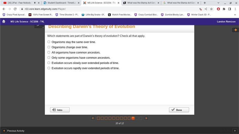 Which statements are part of Darwin’s theory of evolution? Check all that apply. Organisms-example-1