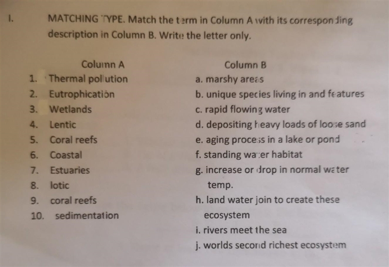 MATCHING TYPE. Match the term in Column A with its corresponding description in Column-example-1