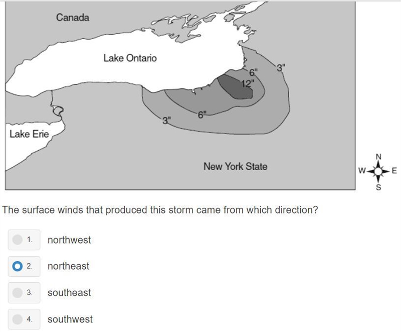 The surface winds that produced this storm came from which direction?-example-1