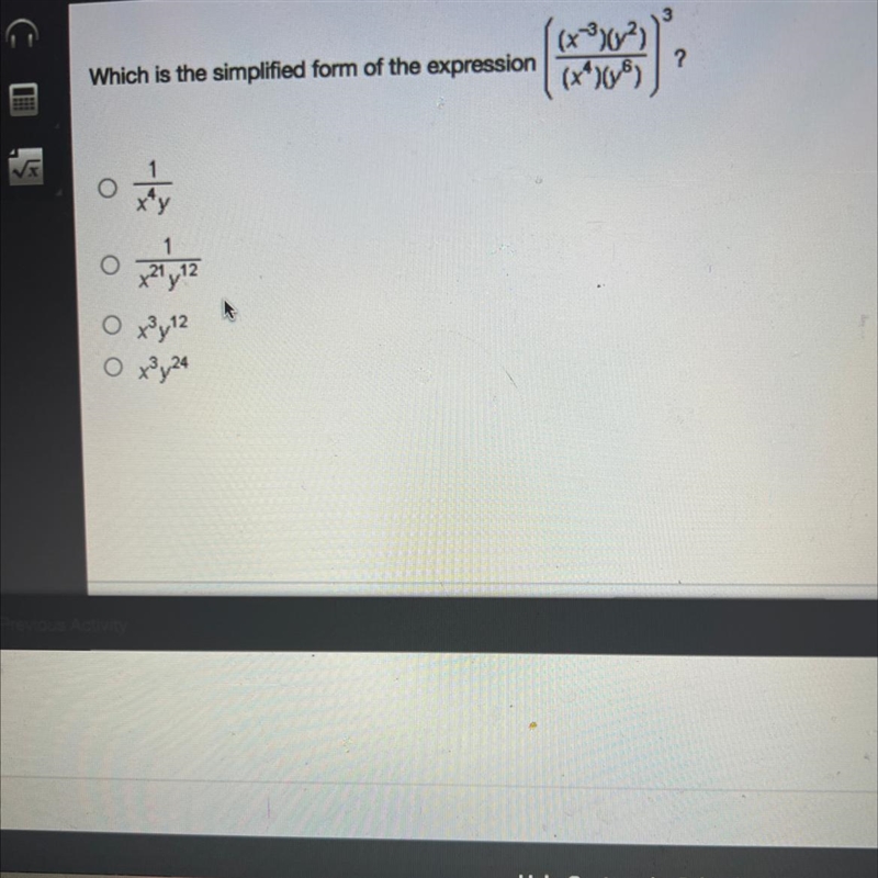 ((x) Which is the simplified form of the expression (xyv) ? O O 1 21.12 O xiy12 0x-example-1