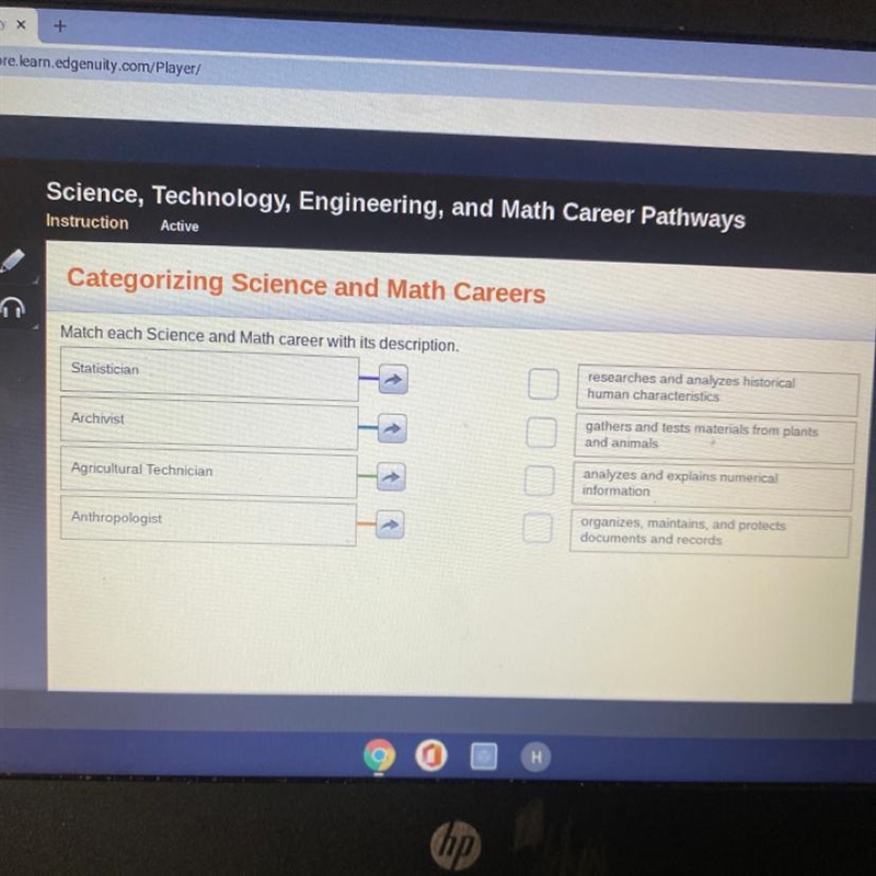 Match each Science and Math career with its description. Statistician researches and-example-1