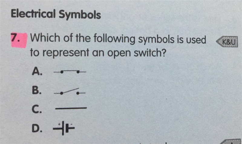 Which of the following symbols is used to represent an open switch?-example-1