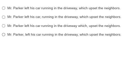 Read the sentence. Mr. Parker left his car running in the driveway which upset the-example-1