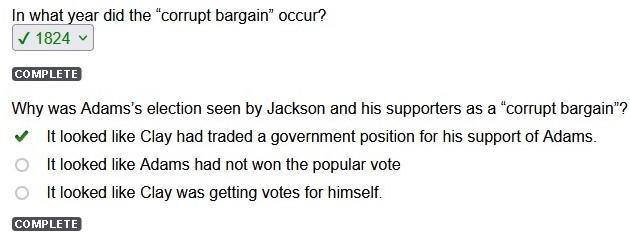 Why was Adams’s election seen by Jackson and his supporters as a “corrupt bargain-example-1