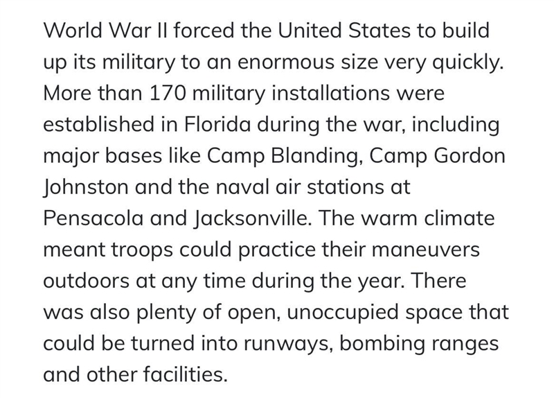 How many training bases were built or expanded in Florida during the war? a Approximately-example-1