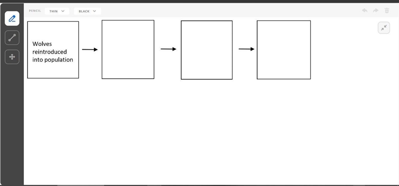 Complete this flowchart to show how the reintroduction of wolves impacted the ecosystem-example-1