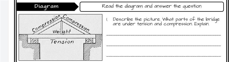 Describe the picture. What parts of the bridge are under tension and compression explain-example-1