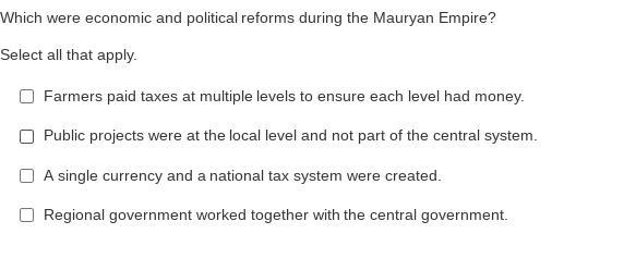 Which were economic and political reforms during the Mauryan Empire?-example-1