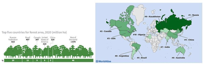 According to the map on the right, which shows the countries by their landmass, which-example-1