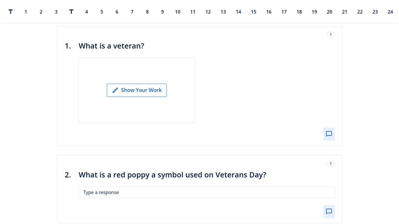 Somewhat hard Veterans Day assignment. Questions 1-5 out of 24. Part 1 out of 5.-example-1