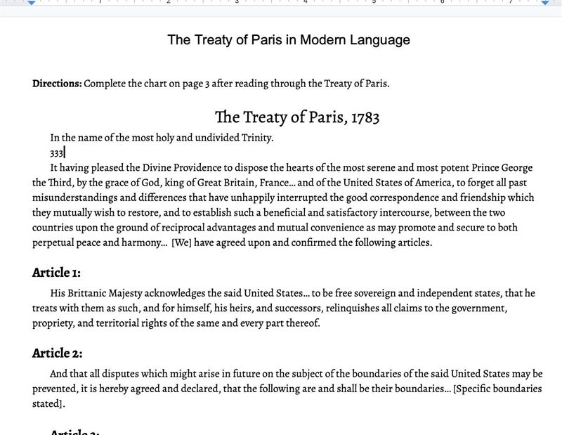 Read the The Treaty of Paris in Modern Language Article to answer the questions!-example-1