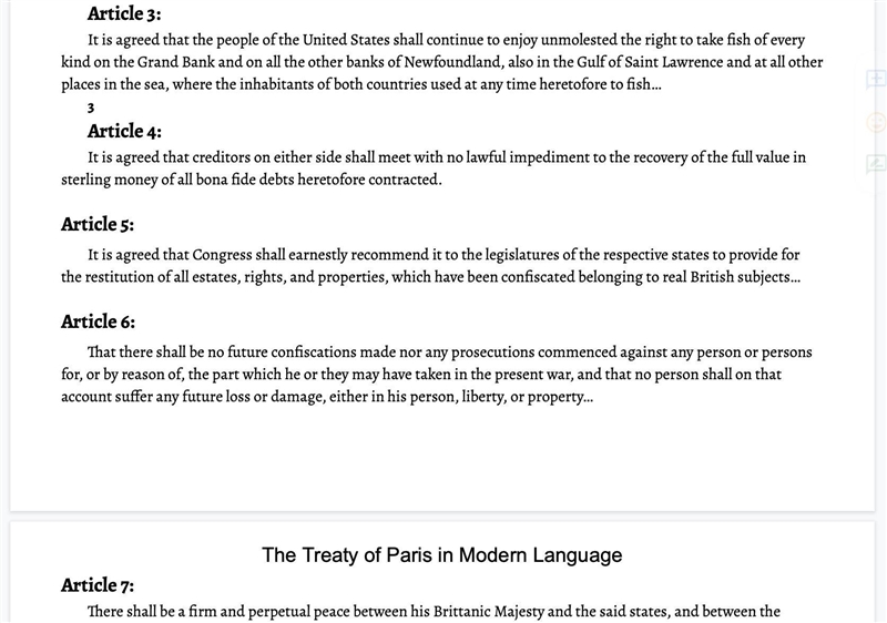 Read the The Treaty of Paris in Modern Language Article to answer the questions!-example-2