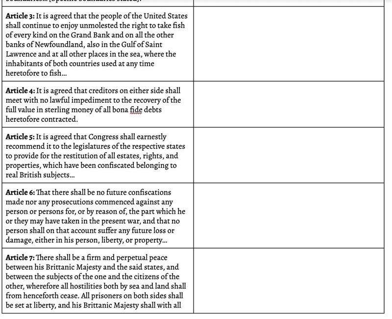 Read the The Treaty of Paris in Modern Language Article to answer the questions!-example-5