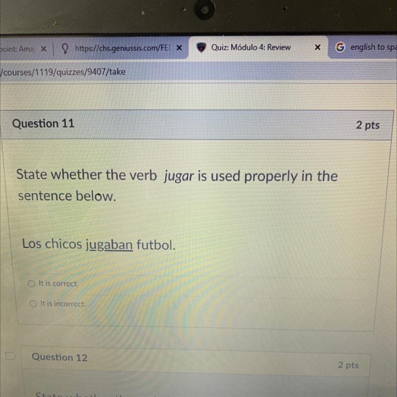 State whether the verb jugar is used properly in the sentence below. Los chicos jugaban-example-1