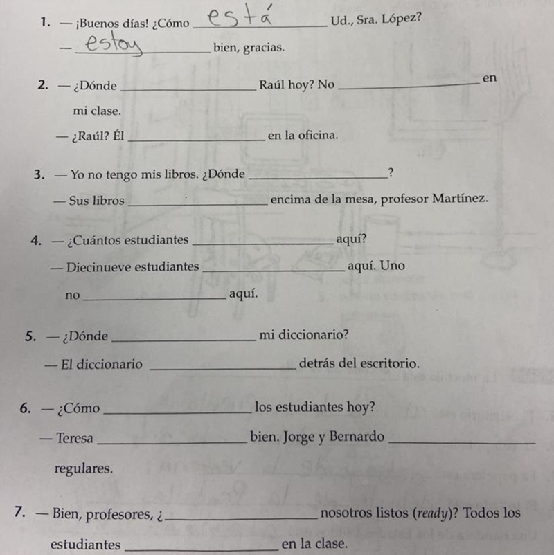 I need desperate help on this sheet in Spanish. It’s Estar stuff.-example-1