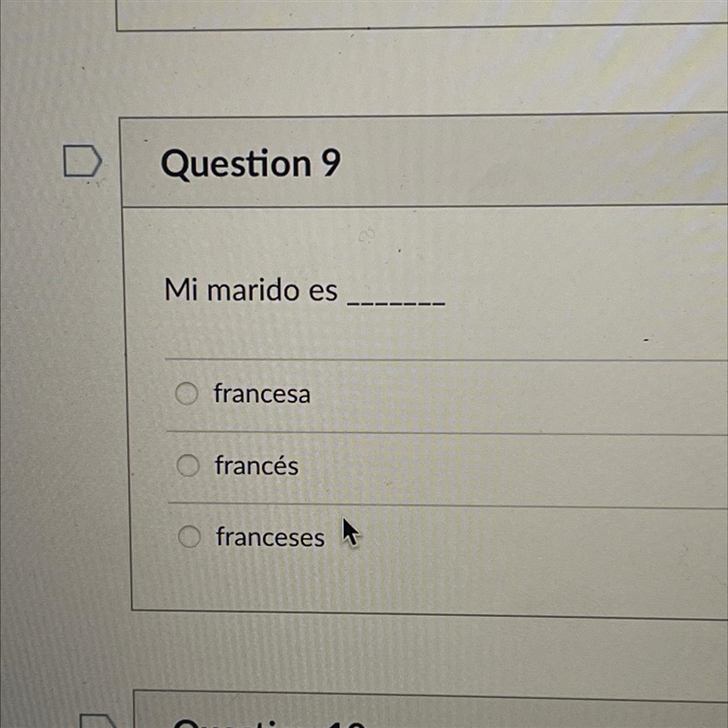 Question 9 Mi marido es francesa francés franceses-example-1