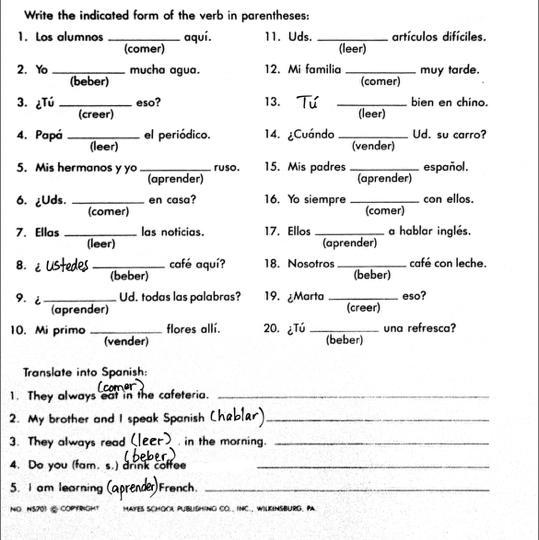 Write the indicated form of the verb in parentheses : 1. Los alumnos aquí. 11. Uds-example-1