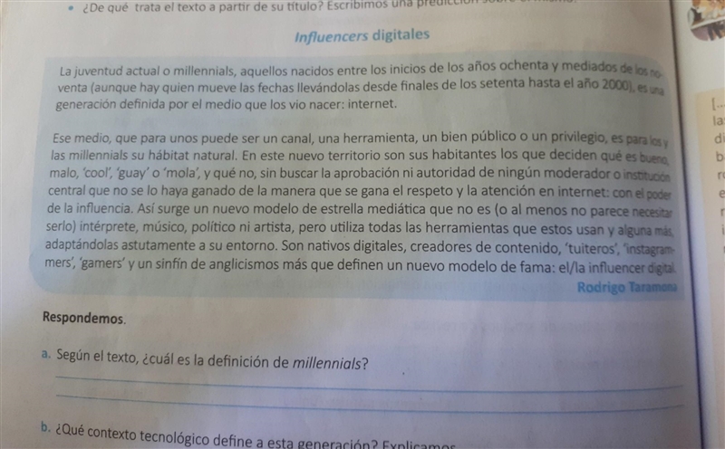 Según el texto Cuál es la definición de millennials​-example-1